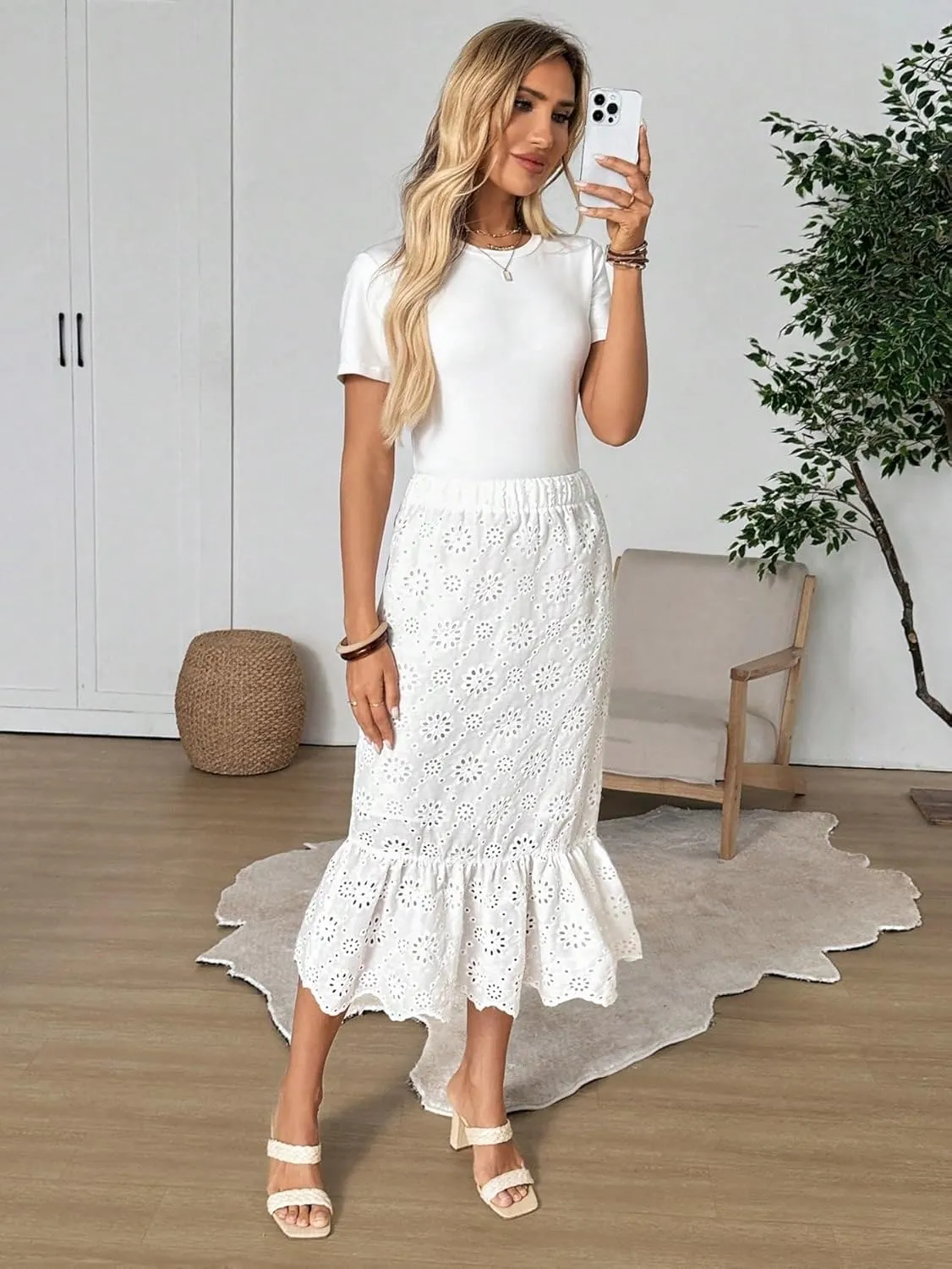 Women's Maxi Skirt Summer Midi Plain Solid A-Line Skirt