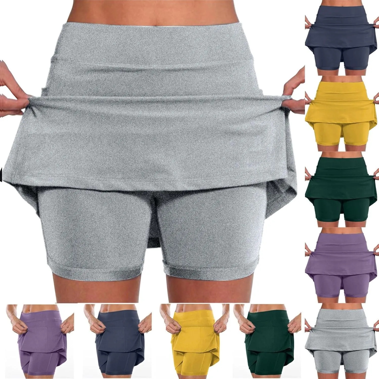 Women's Mini Skort High Waisted Pleated Tennis Skirts with Pockets Tummy Control Casual Golf Inner Shorts Athletic Running