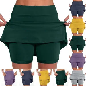 Women's Mini Skort High Waisted Pleated Tennis Skirts with Pockets Tummy Control Casual Golf Inner Shorts Athletic Running