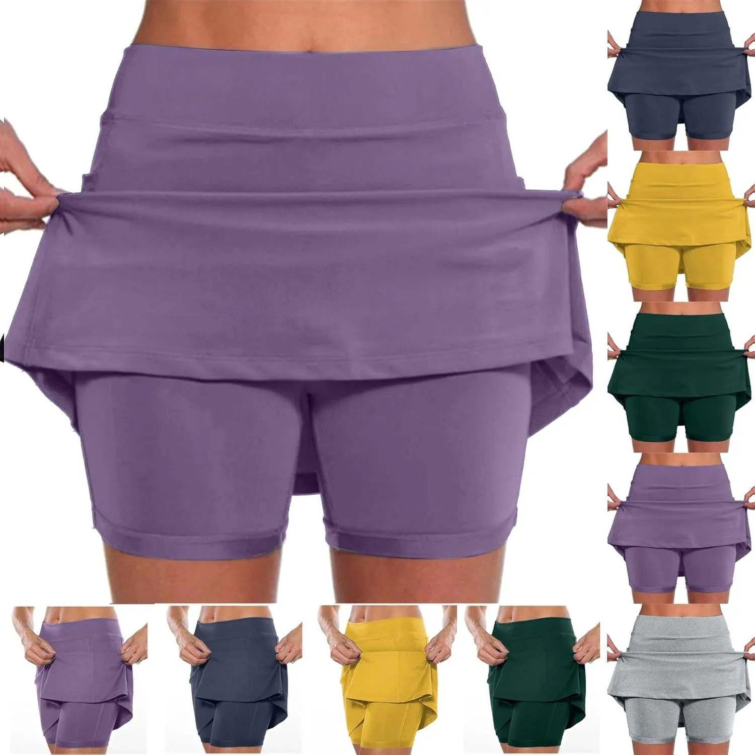 Women's Mini Skort High Waisted Pleated Tennis Skirts with Pockets Tummy Control Casual Golf Inner Shorts Athletic Running