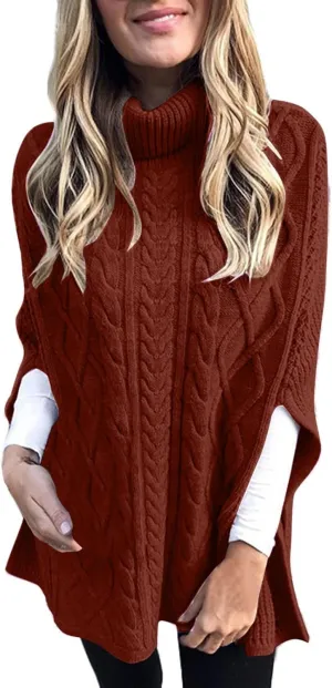 Womens Mock Neck Poncho Sweater Turtleneck Oversized Sweaters Batwing Sleeve Oversized Chunky Knitted Pullover Jumper