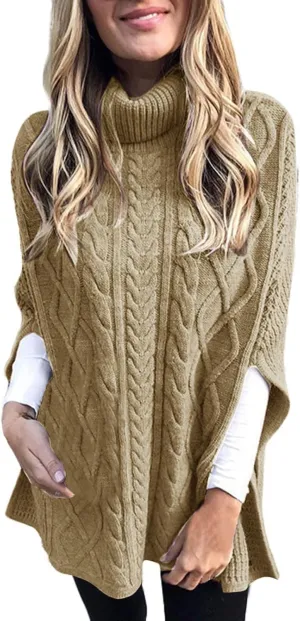 Womens Mock Neck Poncho Sweater Turtleneck Oversized Sweaters Batwing Sleeve Oversized Chunky Knitted Pullover Jumper