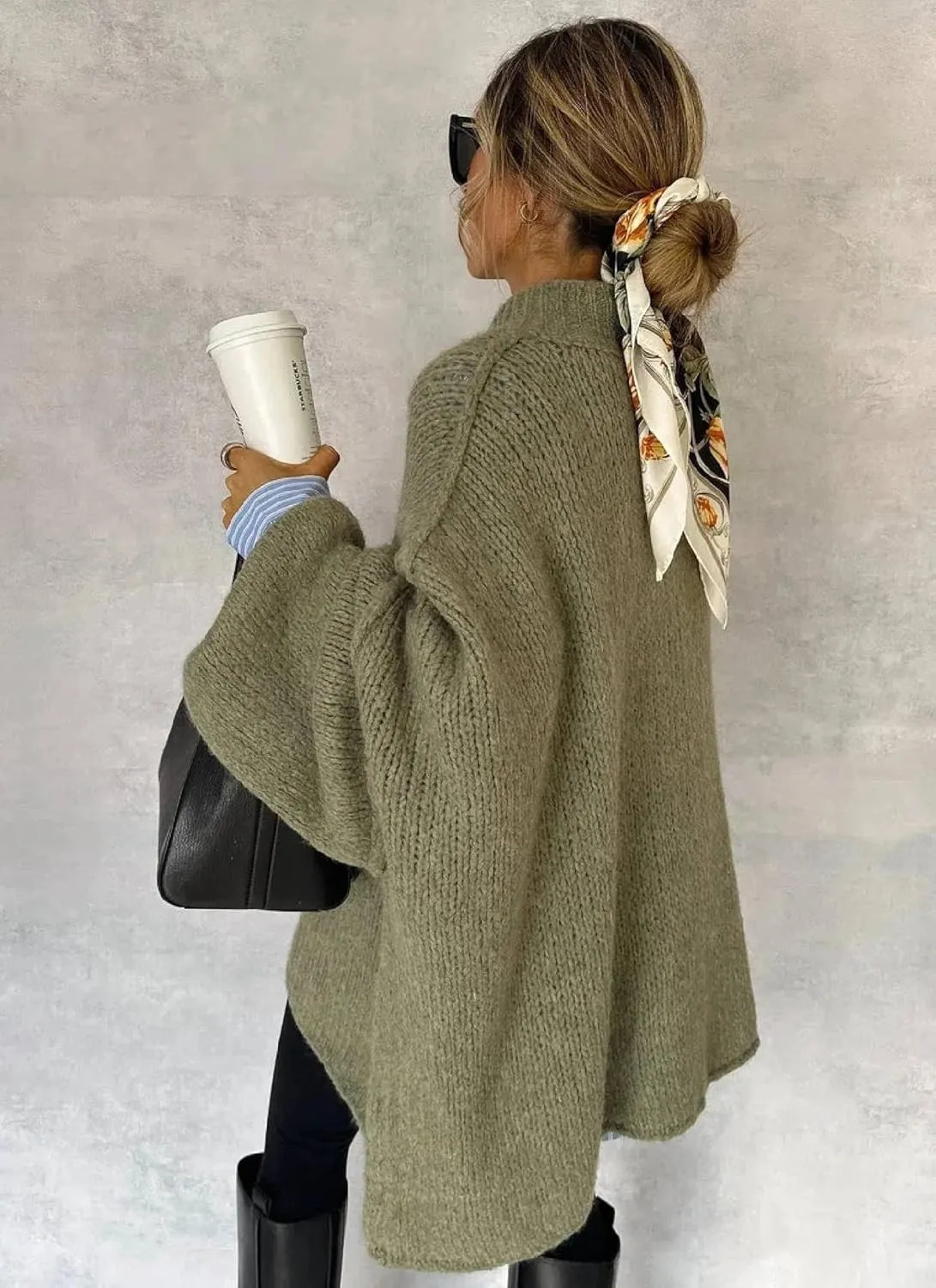Women's Oversized Button Down Cardigan Sweaters Mock Neck Long Sleeve Chunky Knit Jacket 2025 Spring Fall Outerwear