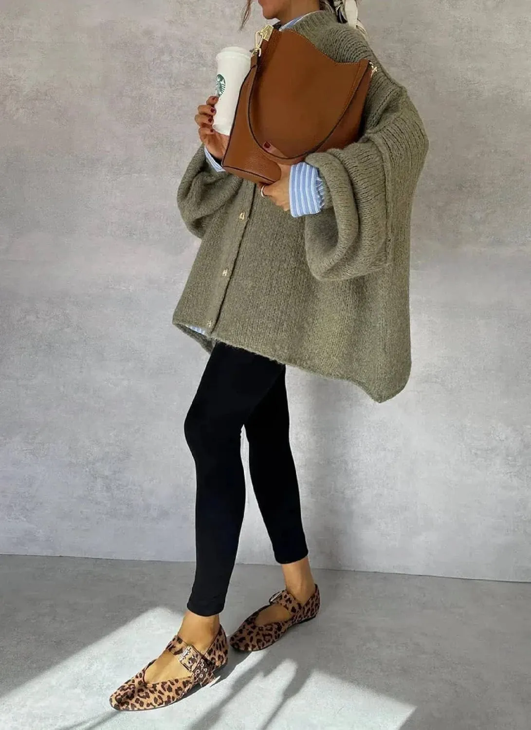 Women's Oversized Button Down Cardigan Sweaters Mock Neck Long Sleeve Chunky Knit Jacket 2025 Spring Fall Outerwear