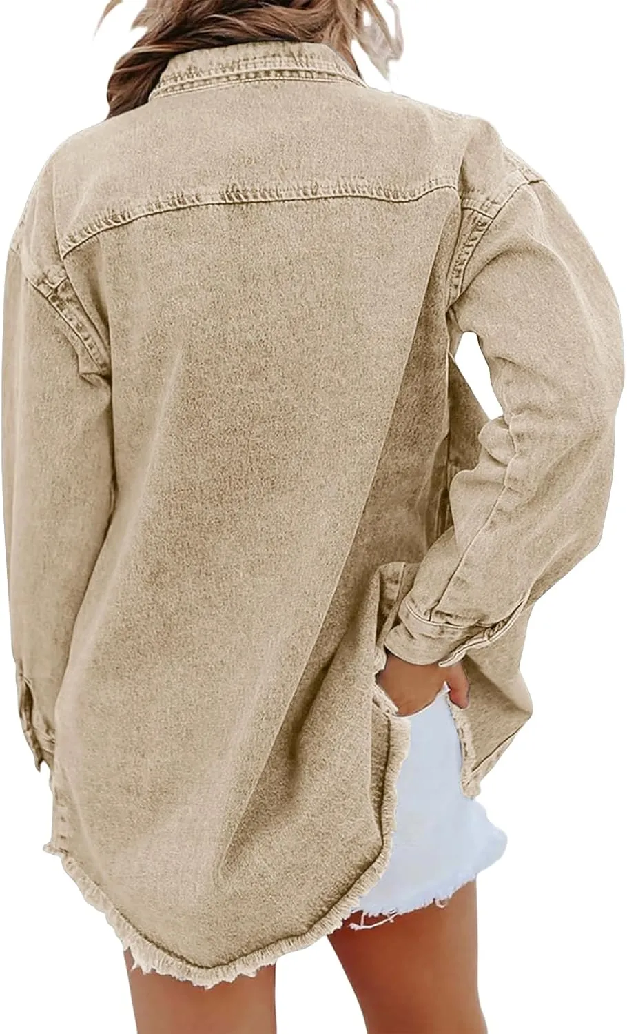 Womens Oversized Denim Jacket Casual Long Boyfriend Button Down Distressed Jean Jacket Fall Shacket Jacket