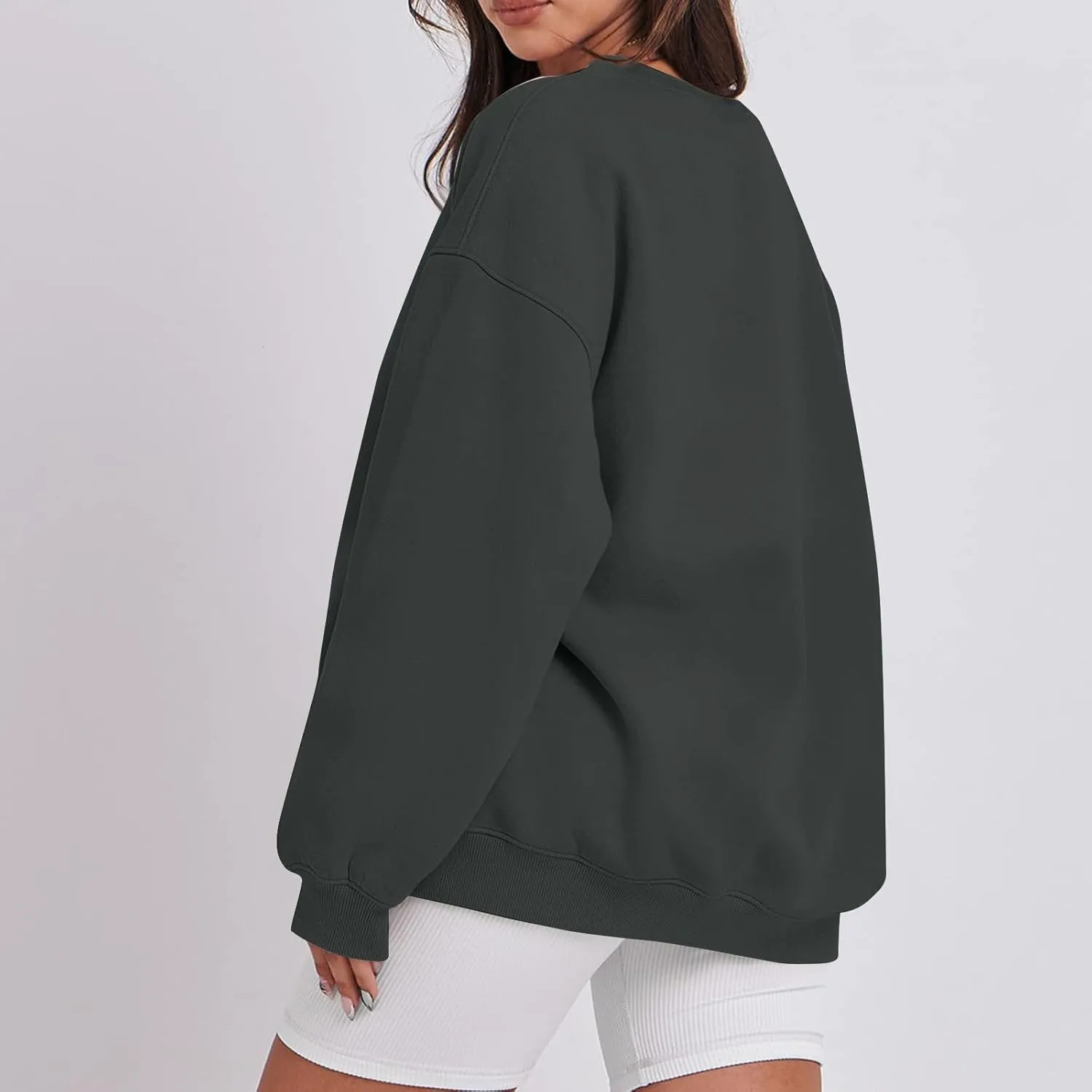 Womens Oversized Fleece Crew Neck Sweatshirts Long Sleeve Casual Pullover Plus Size Fall Sweatshirts