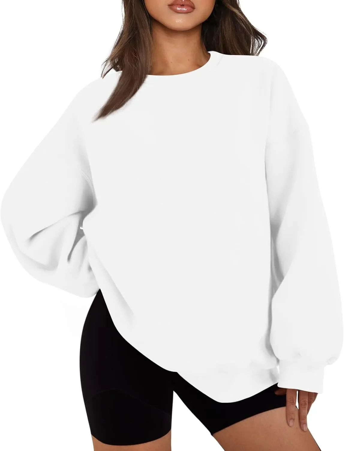 Womens Oversized Fleece Crew Neck Sweatshirts Long Sleeve Casual Pullover Plus Size Fall Sweatshirts