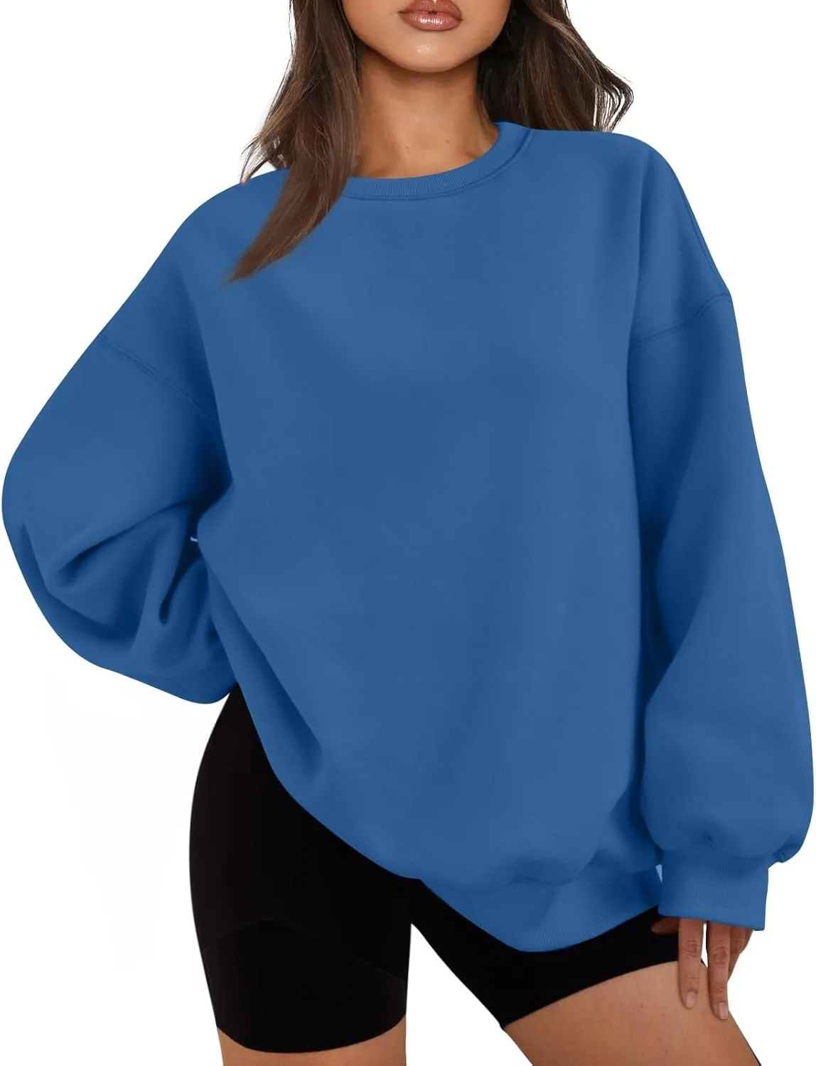 Womens Oversized Fleece Crew Neck Sweatshirts Long Sleeve Casual Pullover Plus Size Fall Sweatshirts