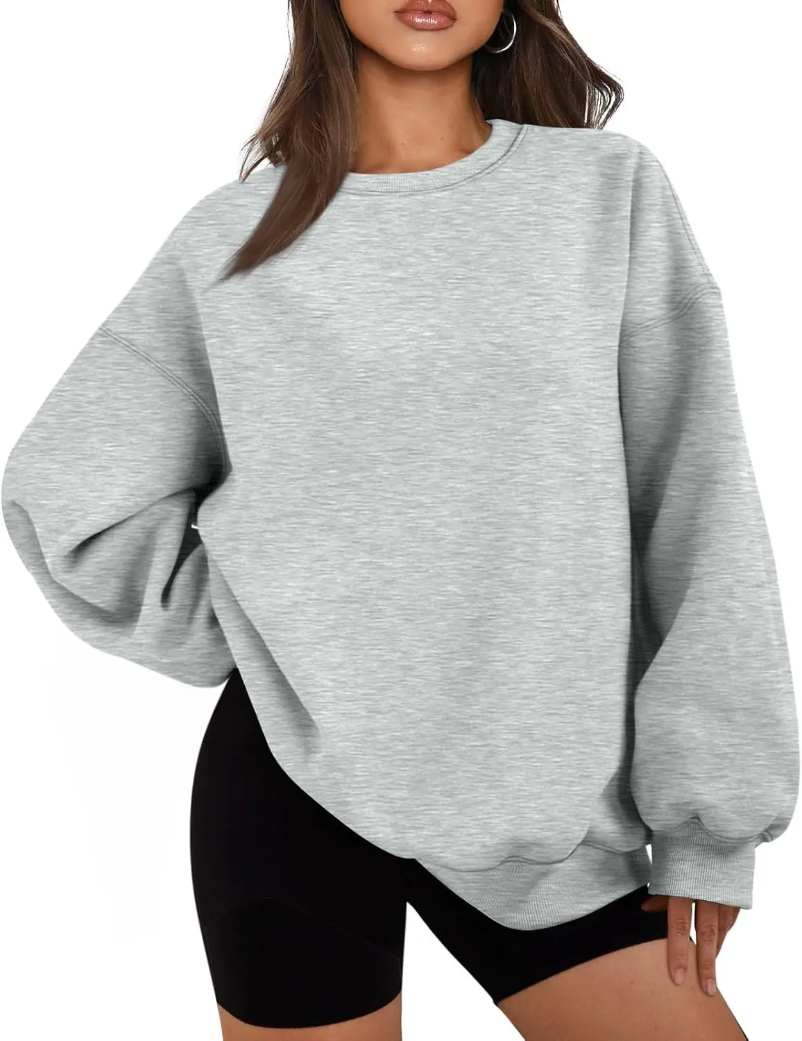 Womens Oversized Fleece Crew Neck Sweatshirts Long Sleeve Casual Pullover Plus Size Fall Sweatshirts