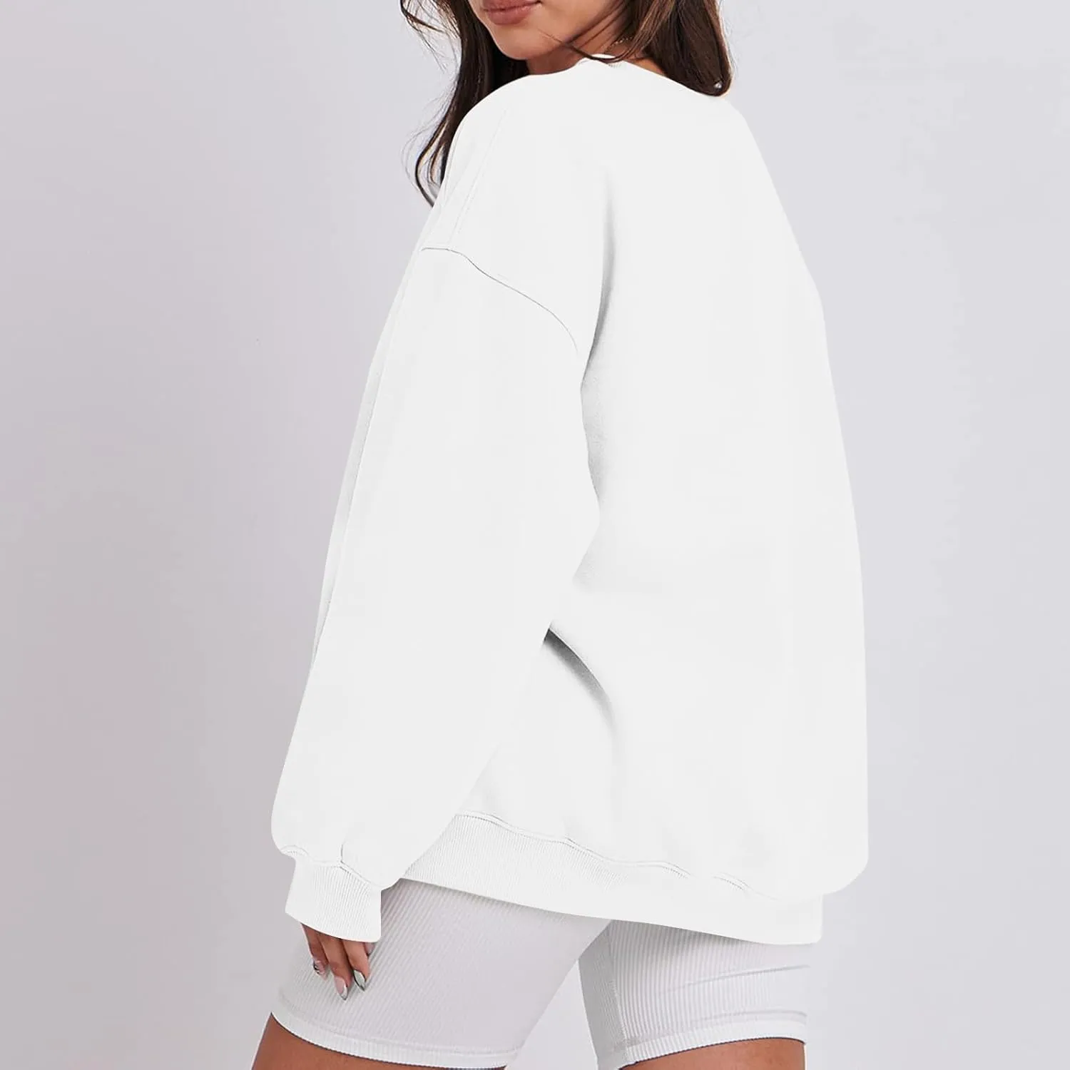 Womens Oversized Fleece Crew Neck Sweatshirts Long Sleeve Casual Pullover Plus Size Fall Sweatshirts