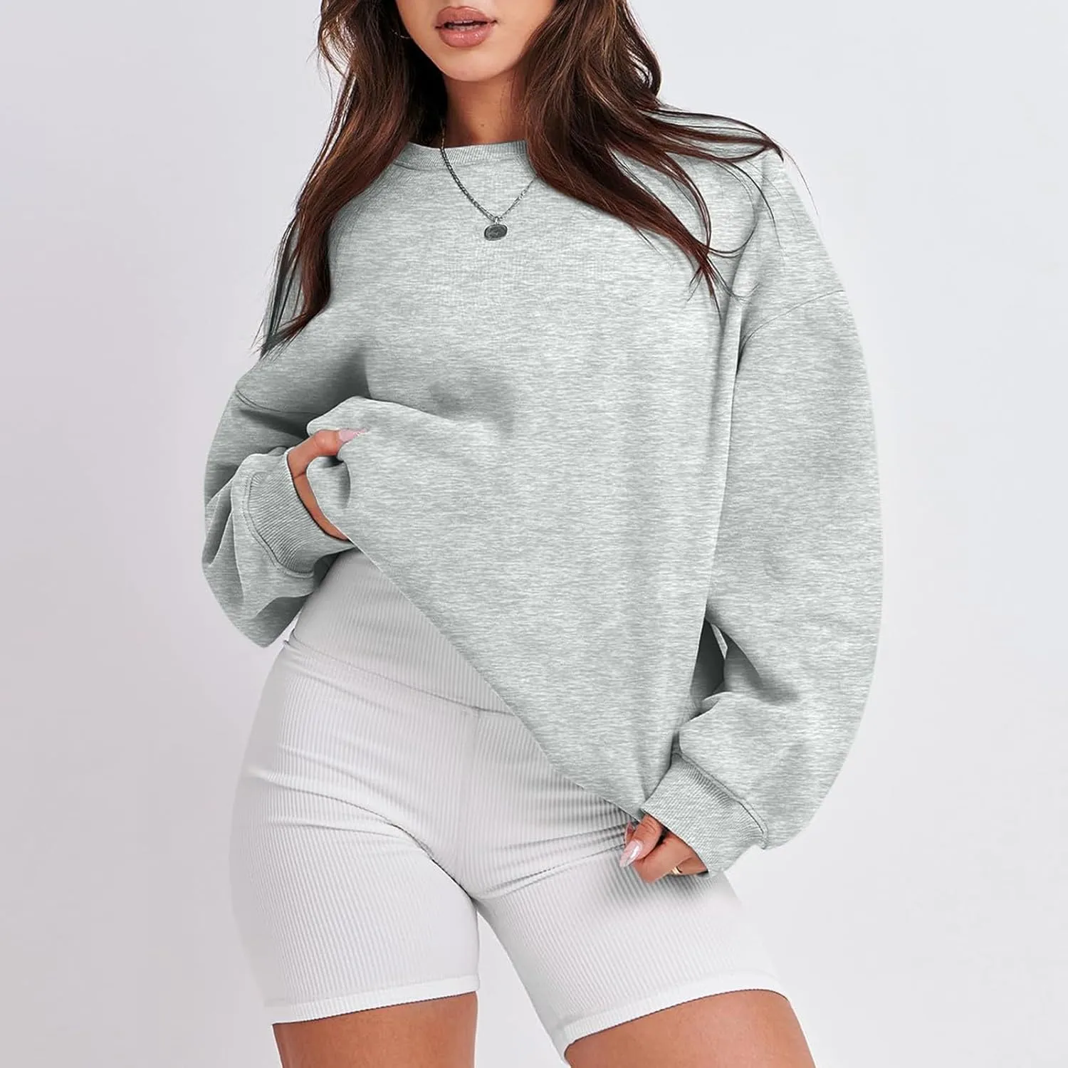 Womens Oversized Fleece Crew Neck Sweatshirts Long Sleeve Casual Pullover Plus Size Fall Sweatshirts