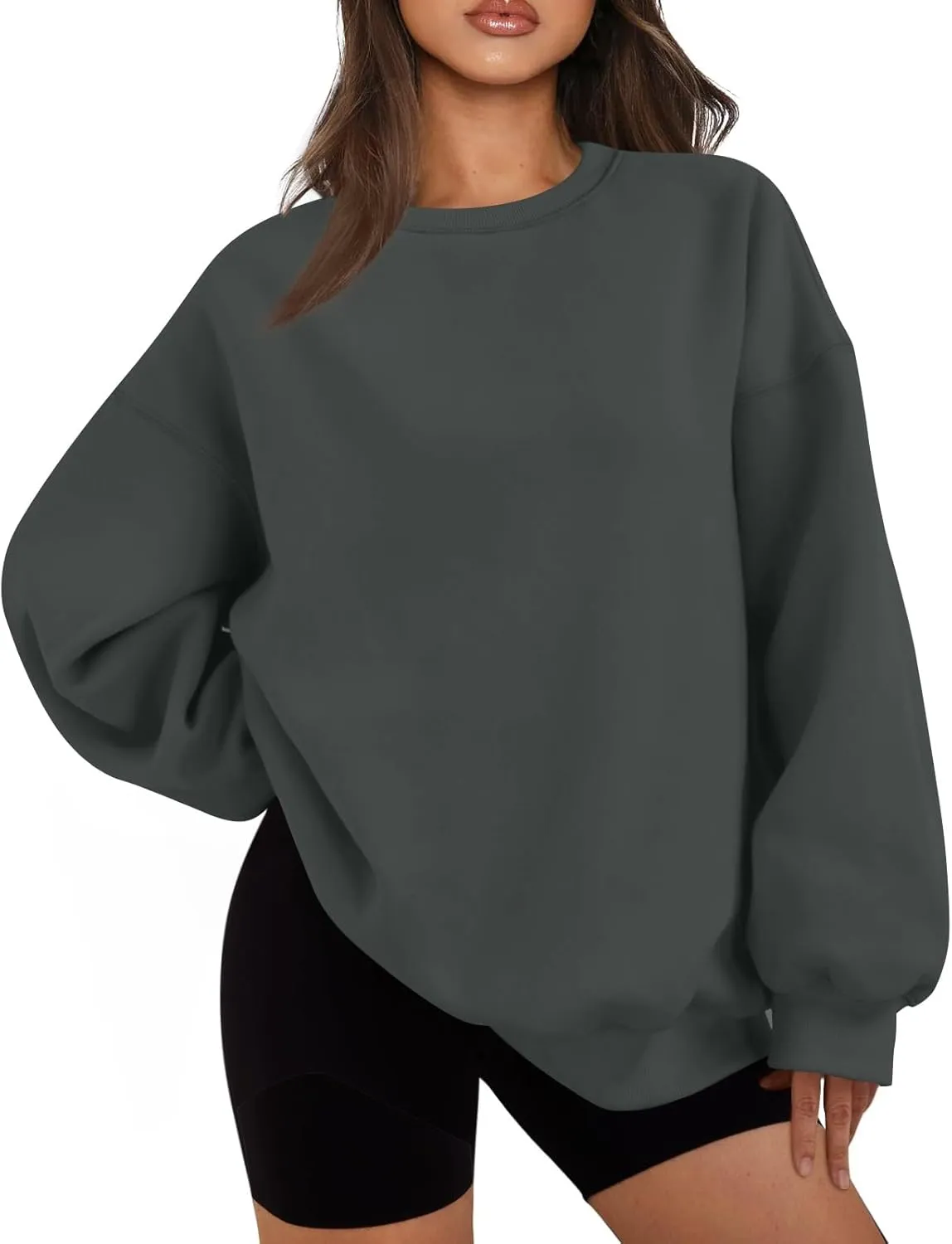 Womens Oversized Fleece Crew Neck Sweatshirts Long Sleeve Casual Pullover Plus Size Fall Sweatshirts