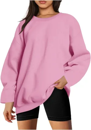 Women's Oversized Hoodless Crewneck Sweatshirt Relax Trendy Solid Loose Fit Sweaters Long Sleeve Sweatshirt