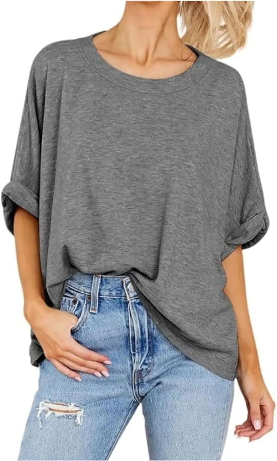 Women's Oversized T Shirts Loose Fit Tunic Tshirts Casual Summer Short Sleeve Tops Basic Tees