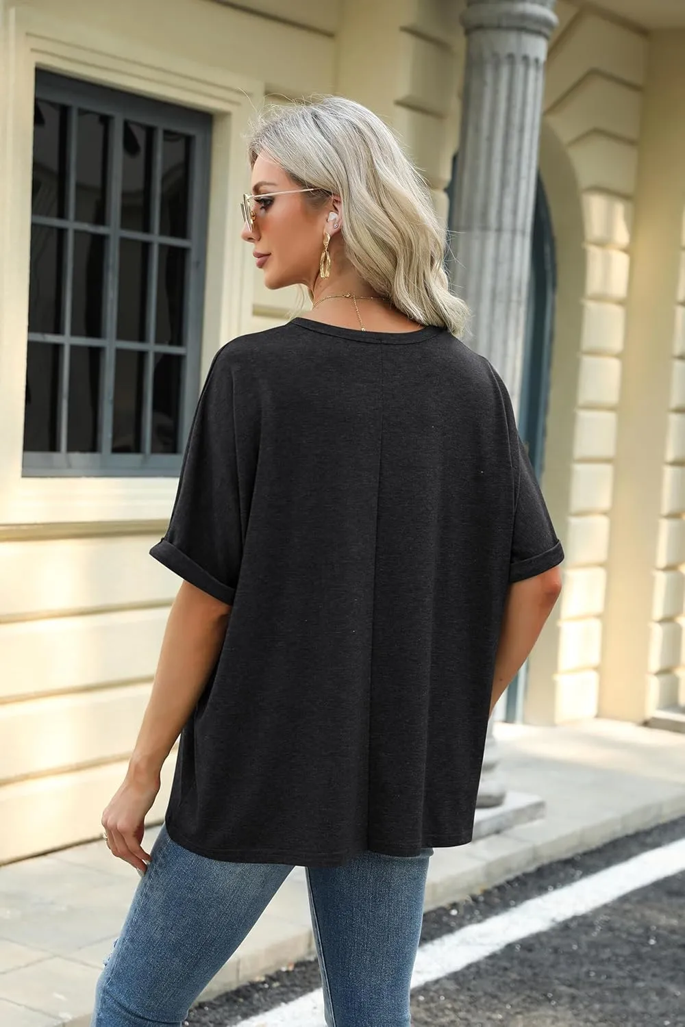 Women's Oversized T Shirts Loose Fit Tunic Tshirts Casual Summer Short Sleeve Tops Basic Tees
