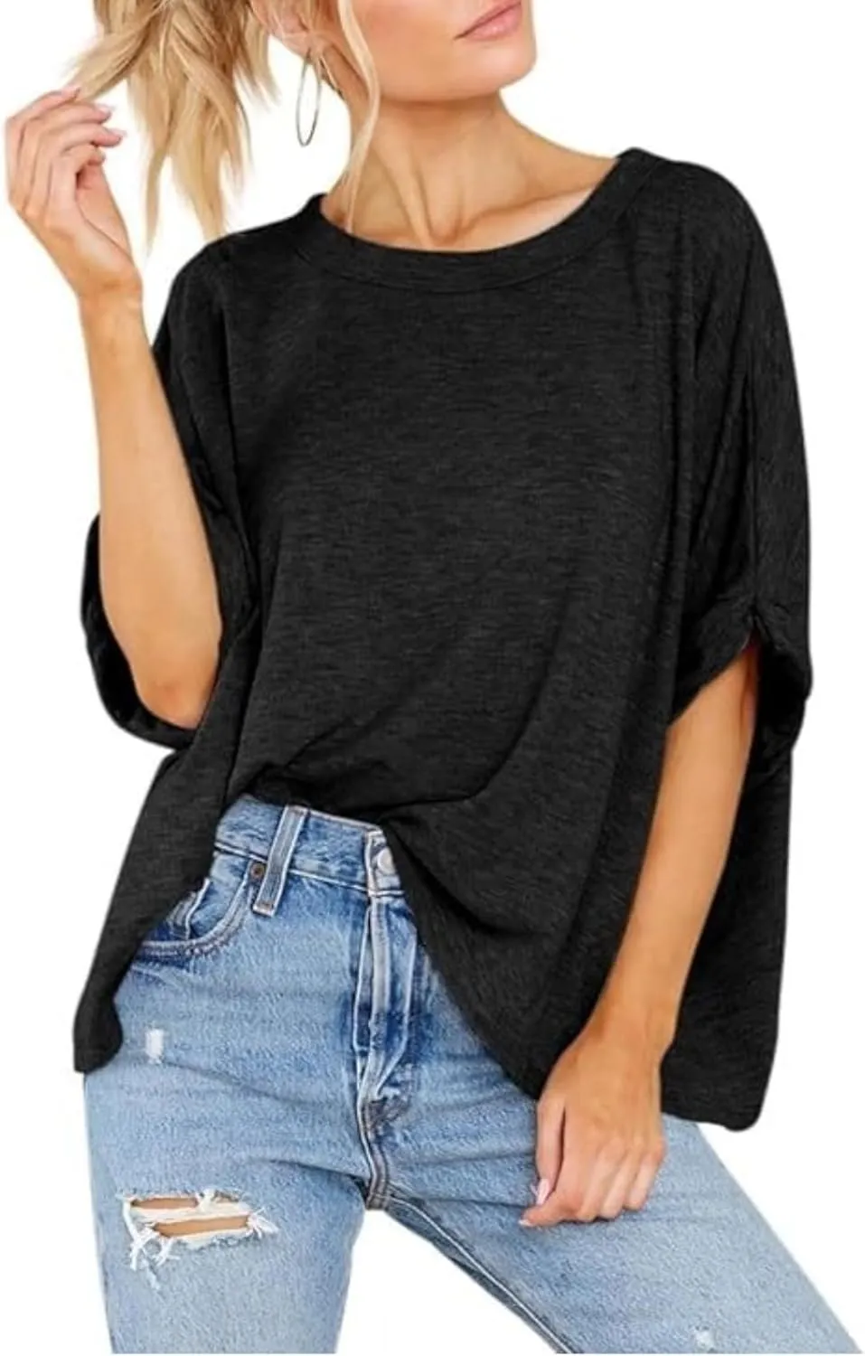 Women's Oversized T Shirts Loose Fit Tunic Tshirts Casual Summer Short Sleeve Tops Basic Tees