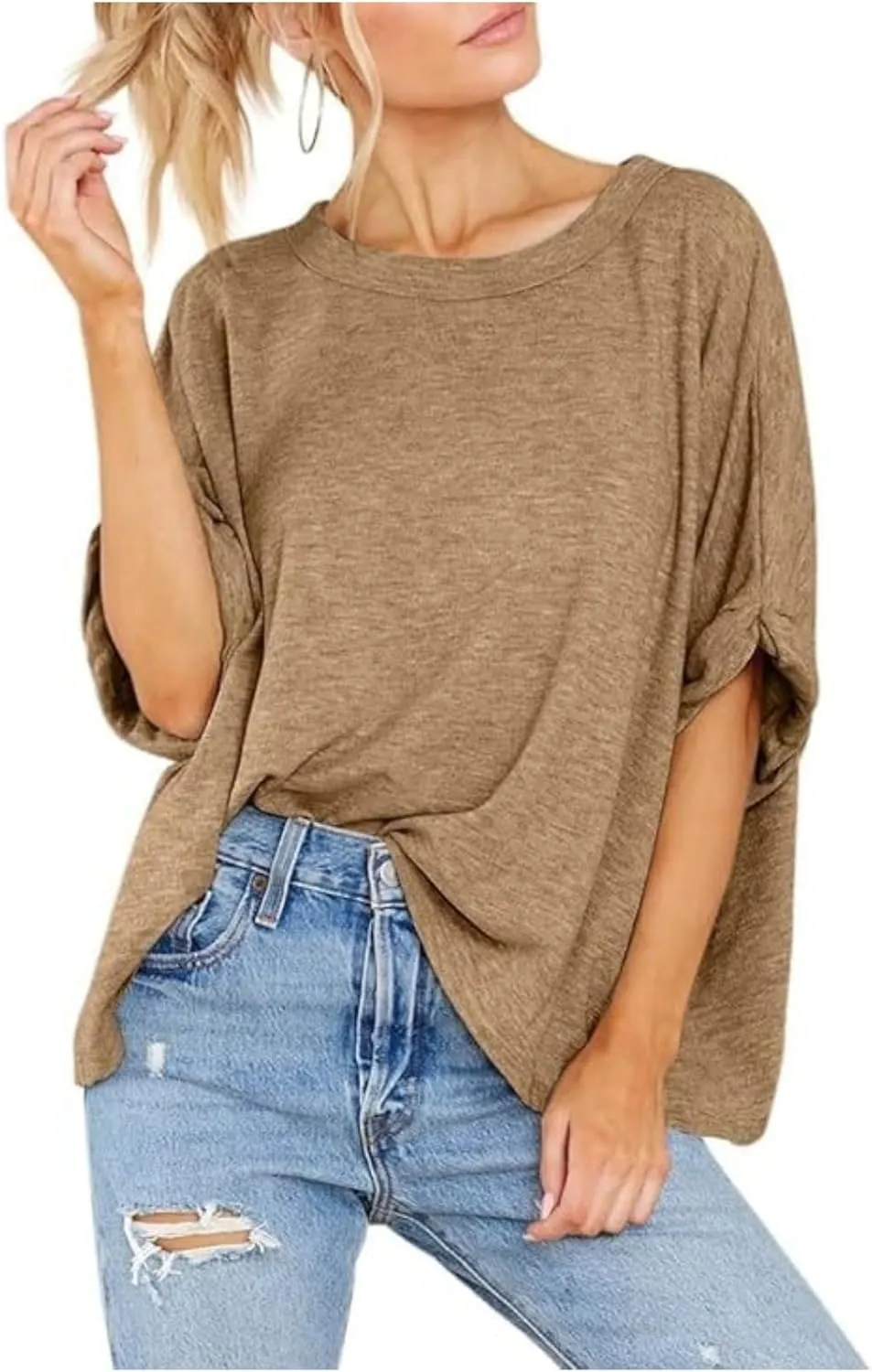 Women's Oversized T Shirts Loose Fit Tunic Tshirts Casual Summer Short Sleeve Tops Basic Tees