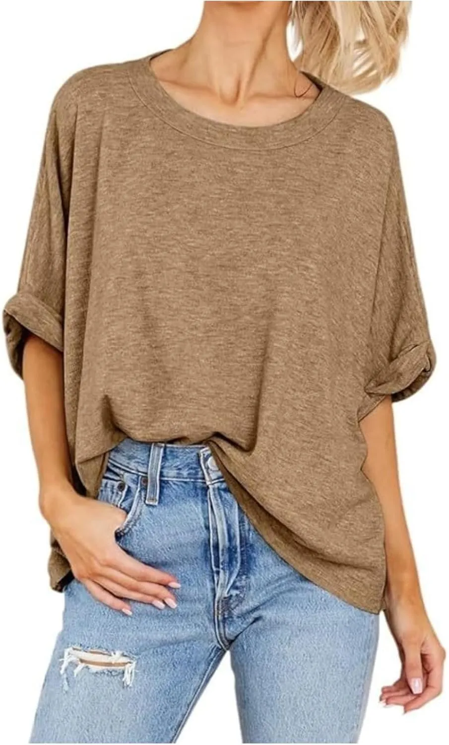 Women's Oversized T Shirts Loose Fit Tunic Tshirts Casual Summer Short Sleeve Tops Basic Tees