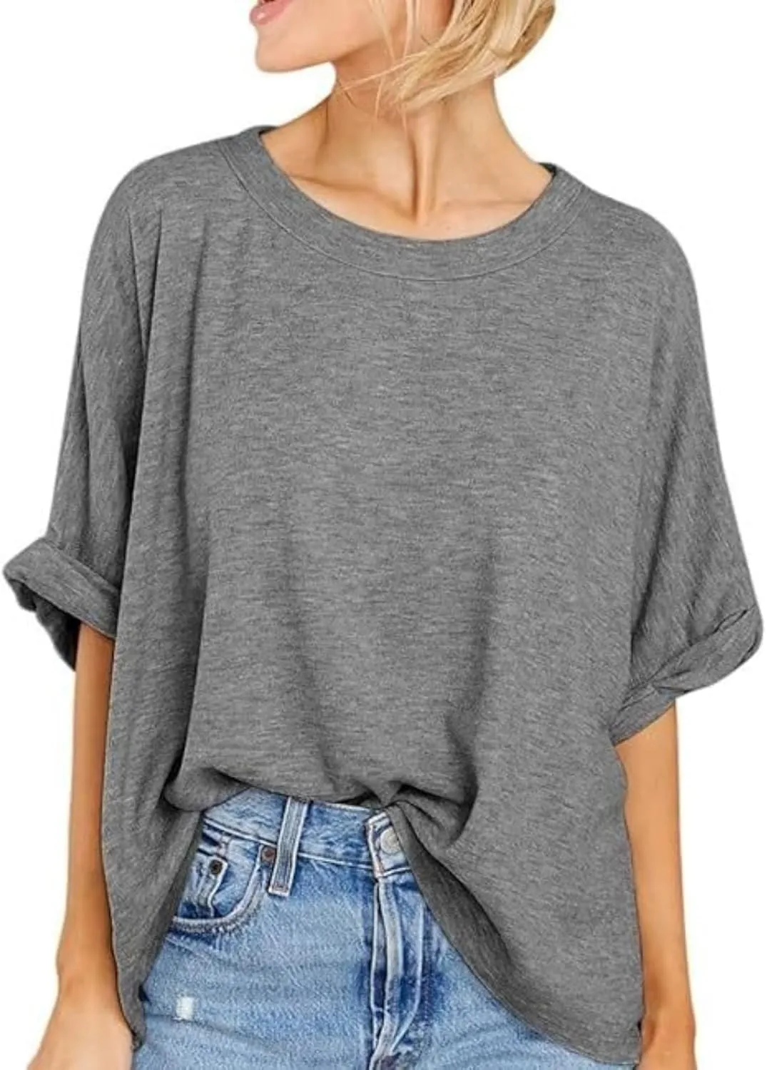 Women's Oversized T Shirts Loose Fit Tunic Tshirts Casual Summer Short Sleeve Tops Basic Tees