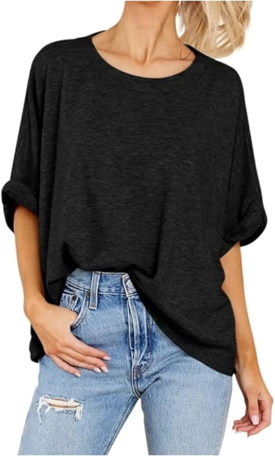 Women's Oversized T Shirts Loose Fit Tunic Tshirts Casual Summer Short Sleeve Tops Basic Tees