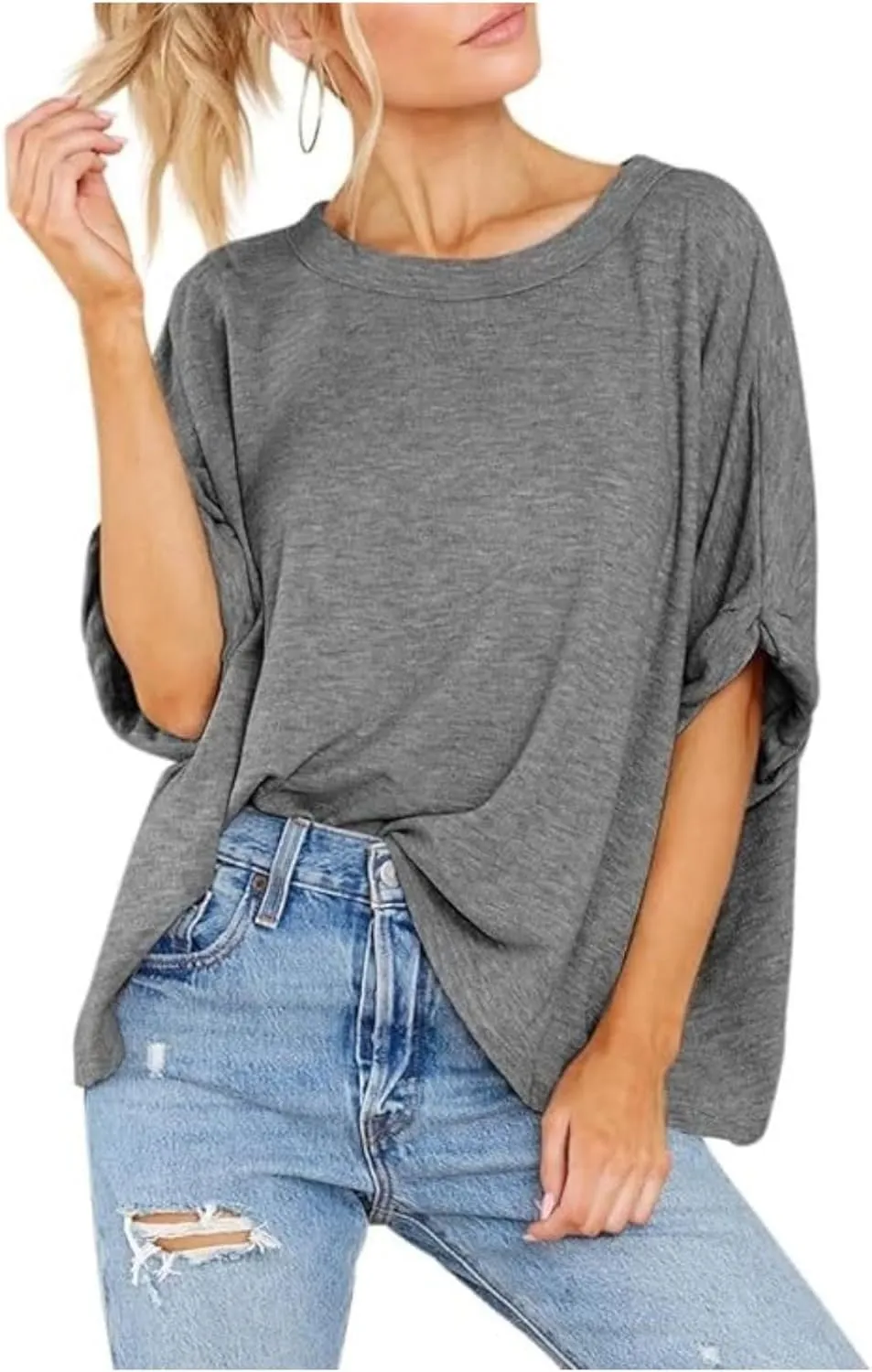 Women's Oversized T Shirts Loose Fit Tunic Tshirts Casual Summer Short Sleeve Tops Basic Tees