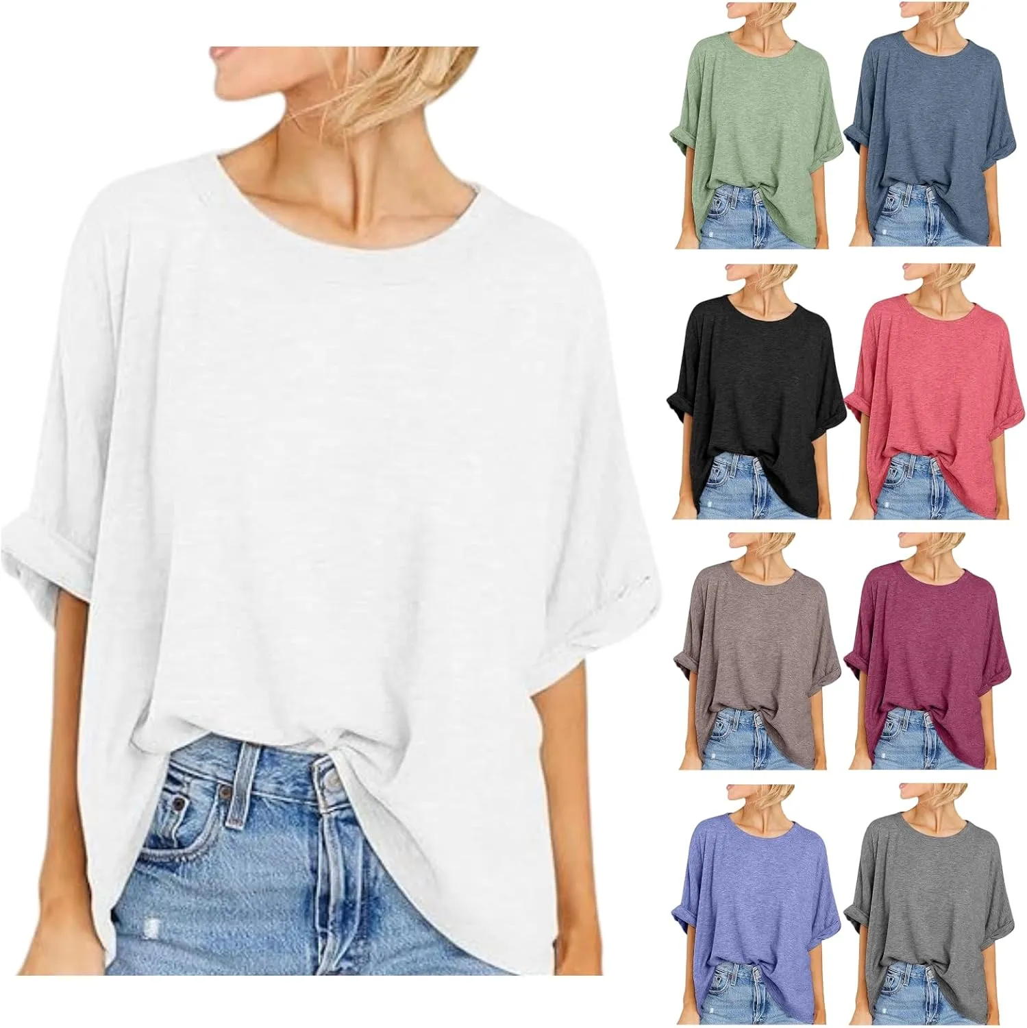 Women's Oversized T Shirts Loose Fit Tunic Tshirts Casual Summer Short Sleeve Tops Basic Tees