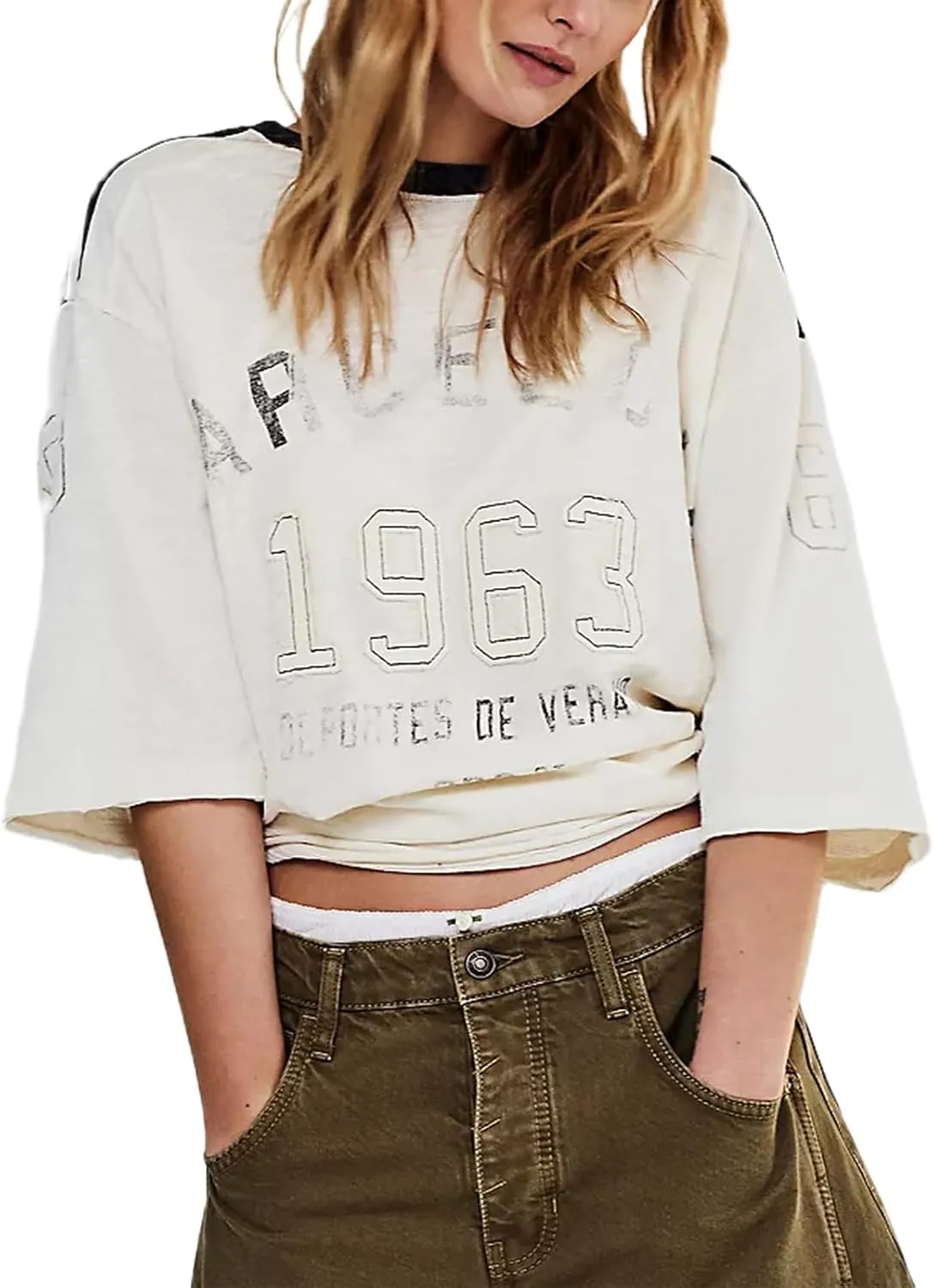 Womens Oversized Tshirt Graphic Tees Crew Neck Summer Short Sleeve Shirts Funny Letter Printed Loose Fit Y2k Trendy Tops