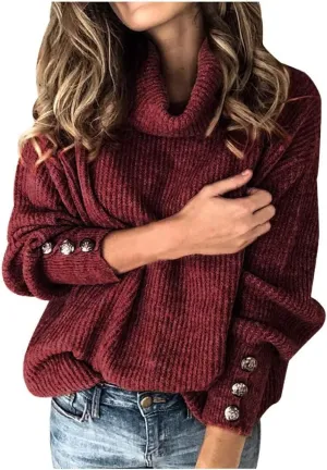 Womens Oversized Turtleneck Sweaters 2024 Dressy Casual Long Sleeve Winter Slouchy Ribbed Knit Holiday Pullover Tops