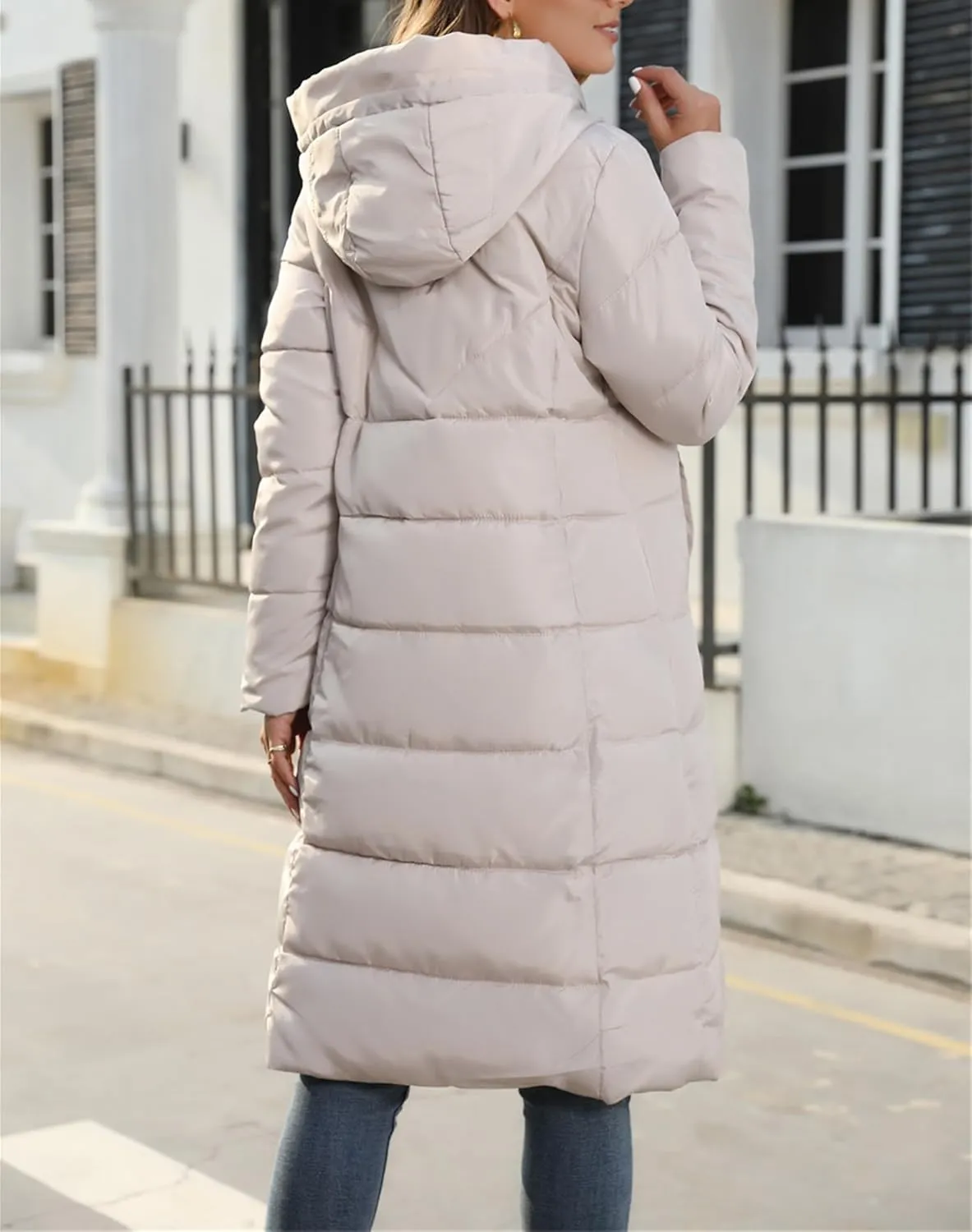 Womens Packable Down Jacket Lightweight Water-Resistant Puffer Coat Long Hooded Quilted Coats