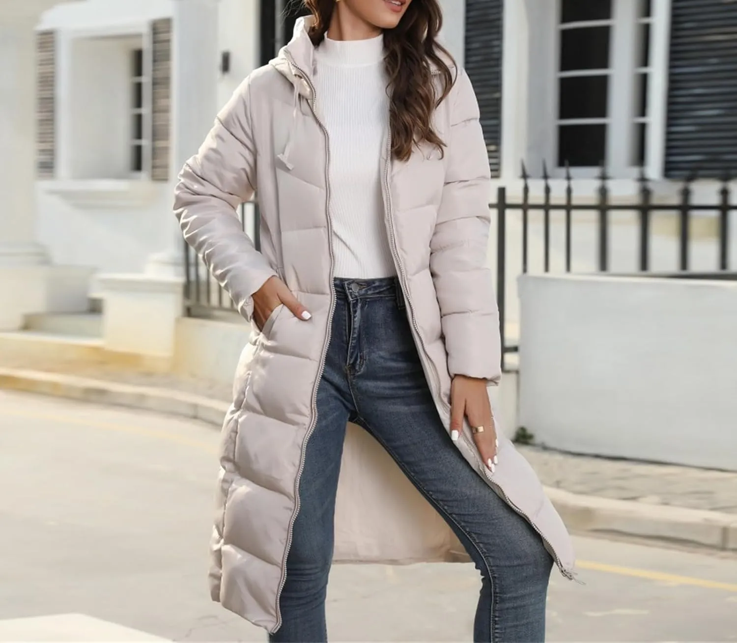 Womens Packable Down Jacket Lightweight Water-Resistant Puffer Coat Long Hooded Quilted Coats