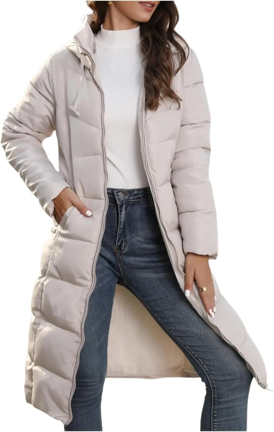 Womens Packable Down Jacket Lightweight Water-Resistant Puffer Coat Long Hooded Quilted Coats