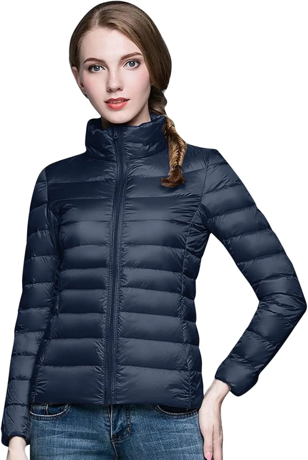 Womens Packable Puffer Jacket Down Puffy Coat with Hood Zip Lightweight Warm Bubble Jackets Short Winter Warm Jackets