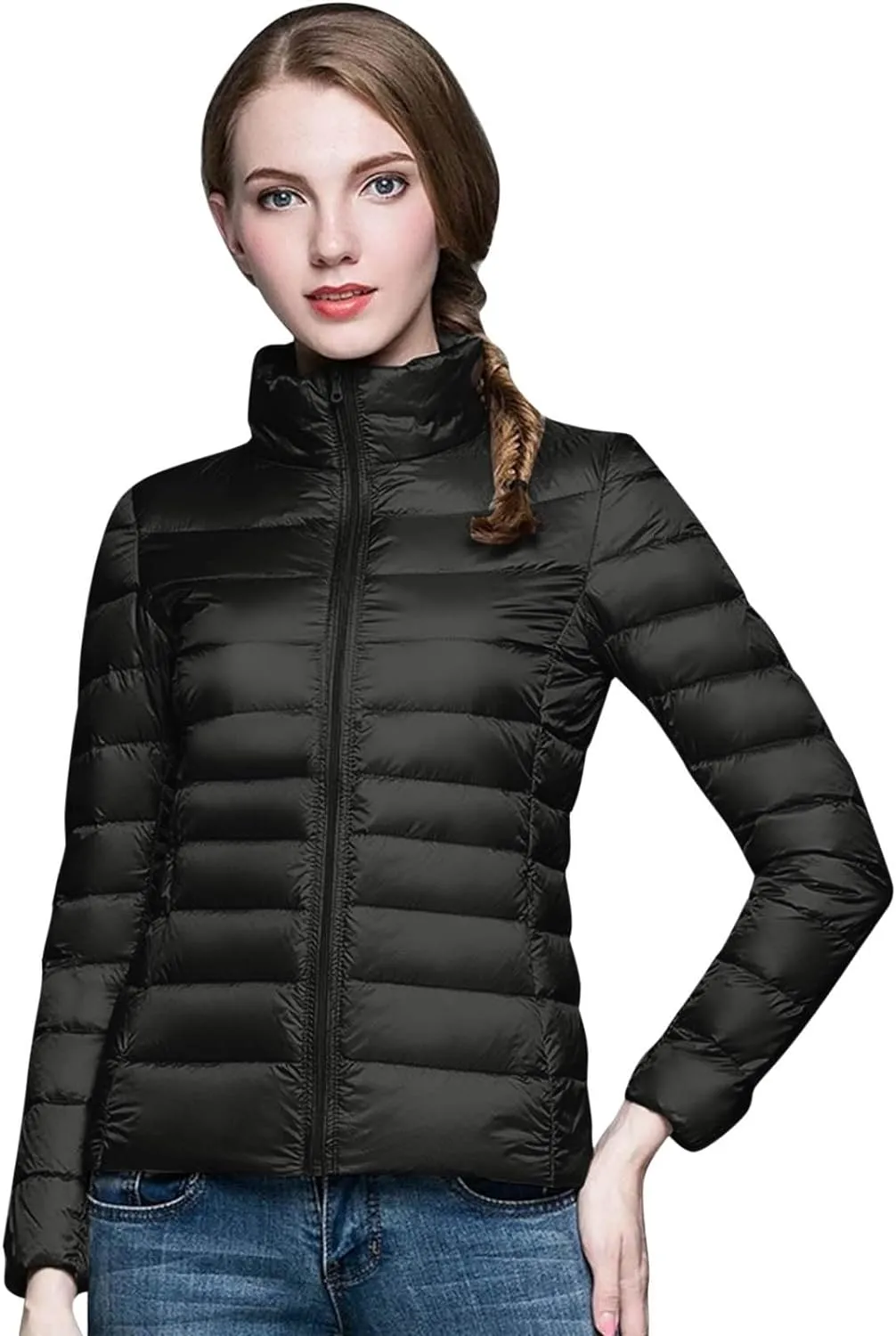 Womens Packable Puffer Jacket Down Puffy Coat with Hood Zip Lightweight Warm Bubble Jackets Short Winter Warm Jackets
