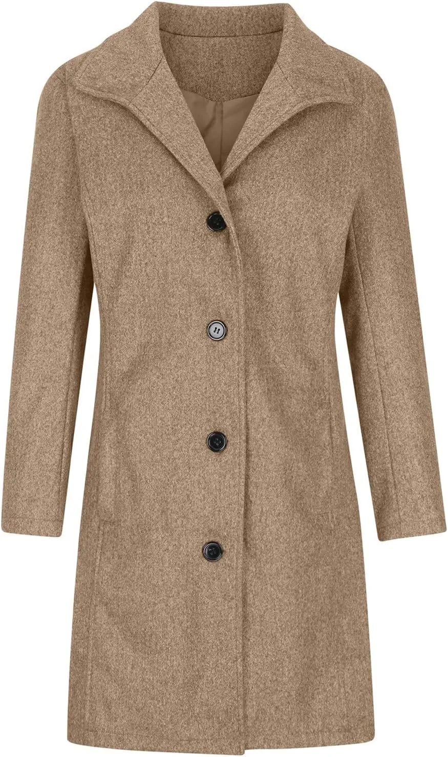 Womens Pea Coat Winter Wool Blend Single Breasted Stand Collar Casual Trench Coat Overcoat Open Front Lapel Jackets