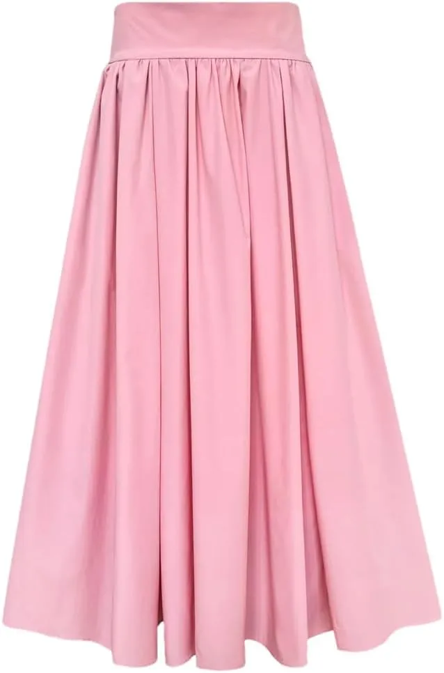 Women's Pink Color A-Line Pleated Skirts Loose Fit White High Waist Romantic Skirts
