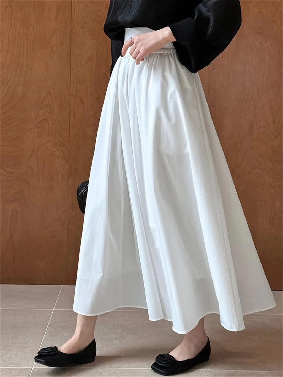 Women's Pink Color A-Line Pleated Skirts Loose Fit White High Waist Romantic Skirts