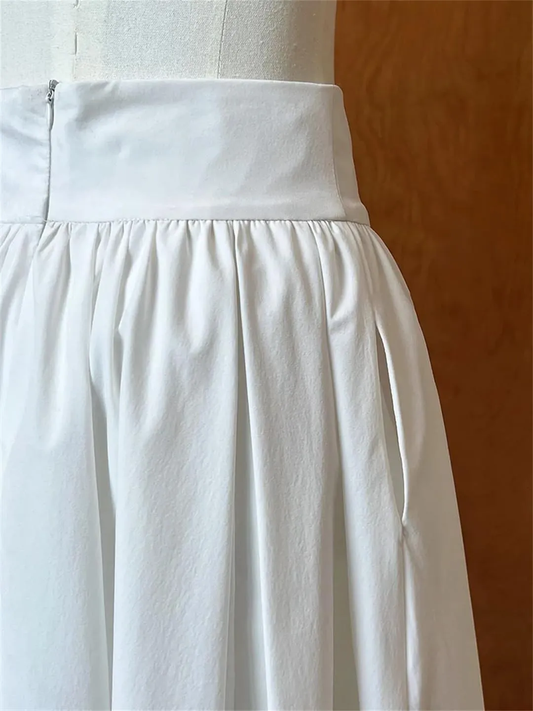 Women's Pink Color A-Line Pleated Skirts Loose Fit White High Waist Romantic Skirts