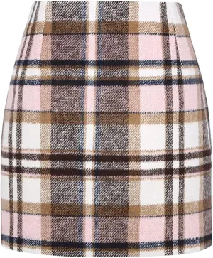 Womens Plaid Skirts Fall Winter Wool Bodycon Pencil Skirts Casual Tweed Trendy A Line Mini Skirts