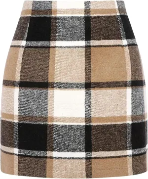 Womens Plaid Skirts Fall Winter Wool Bodycon Pencil Skirts Casual Tweed Trendy A Line Mini Skirts