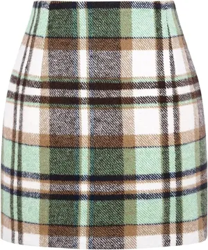 Womens Plaid Skirts Fall Winter Wool Bodycon Pencil Skirts Casual Tweed Trendy A Line Mini Skirts