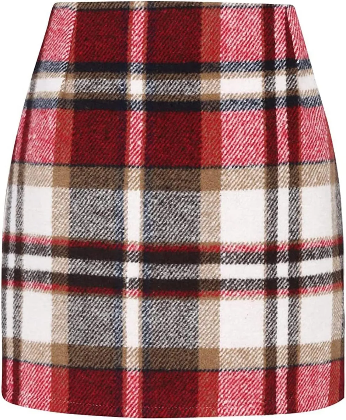 Womens Plaid Skirts Fall Winter Wool Bodycon Pencil Skirts Casual Tweed Trendy A Line Mini Skirts