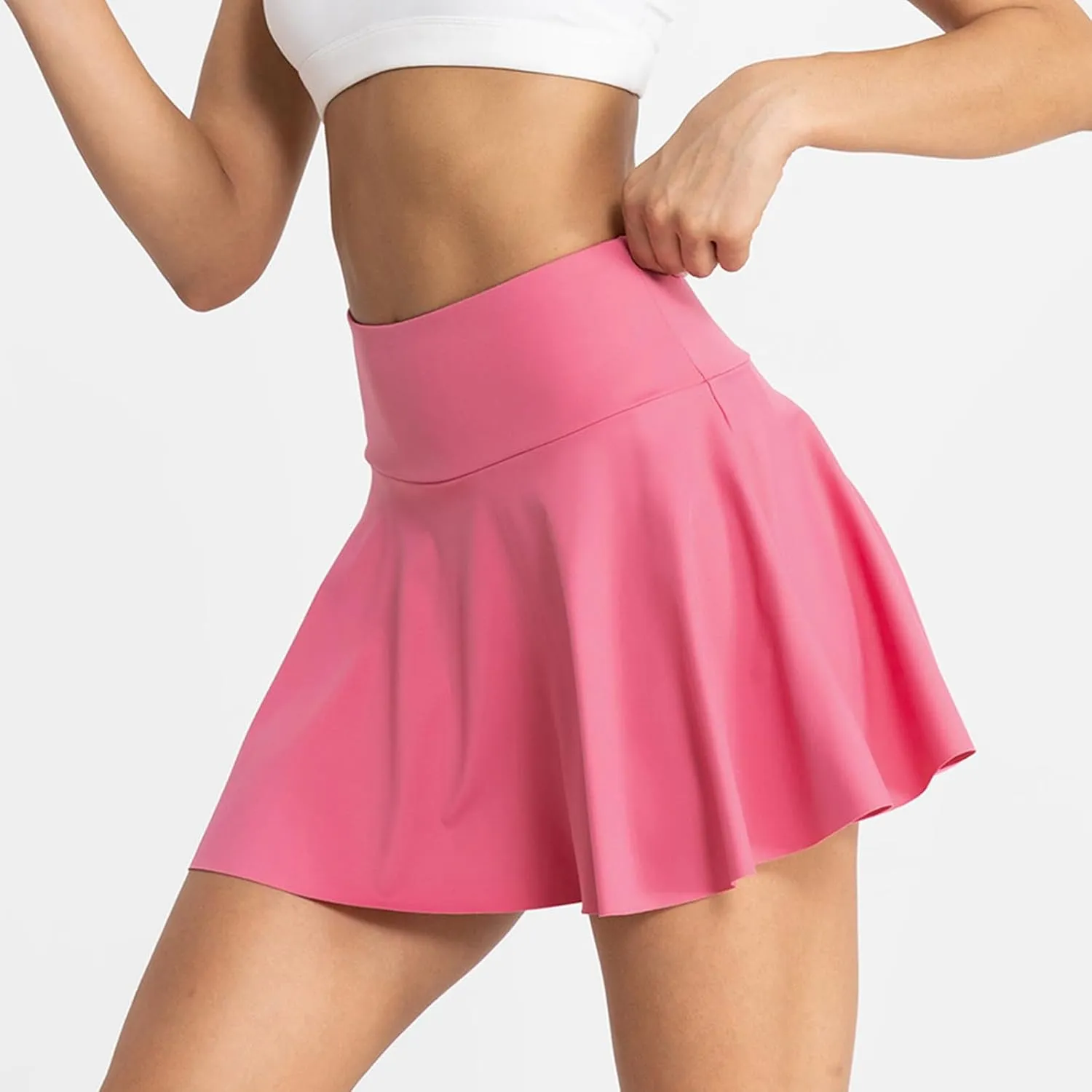 Women's Pleated Tennis Skorts Elastic High Waisted Casual Skirt Active Stretchy Mini Skirts Inner Shorts with Pockets