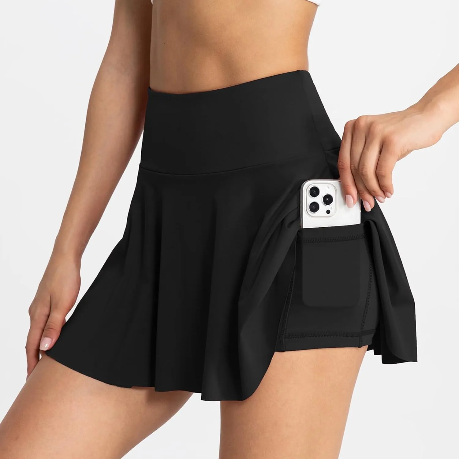 Women's Pleated Tennis Skorts Elastic High Waisted Casual Skirt Active Stretchy Mini Skirts Inner Shorts with Pockets