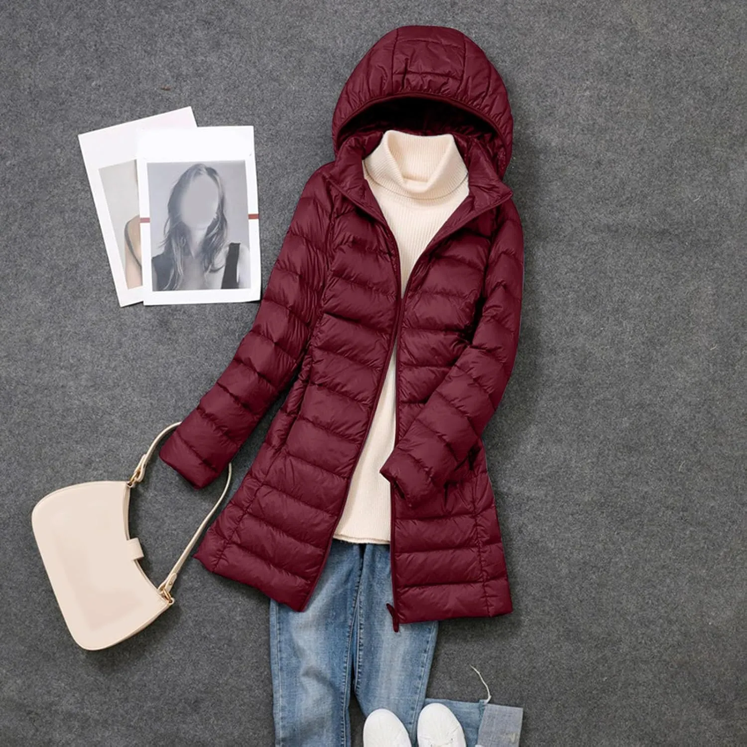 Womens Puffer Coat Lightweight Long Down Jacket Winter Warm Packable Hooded Jacket Short Duck Down Coat Outwear