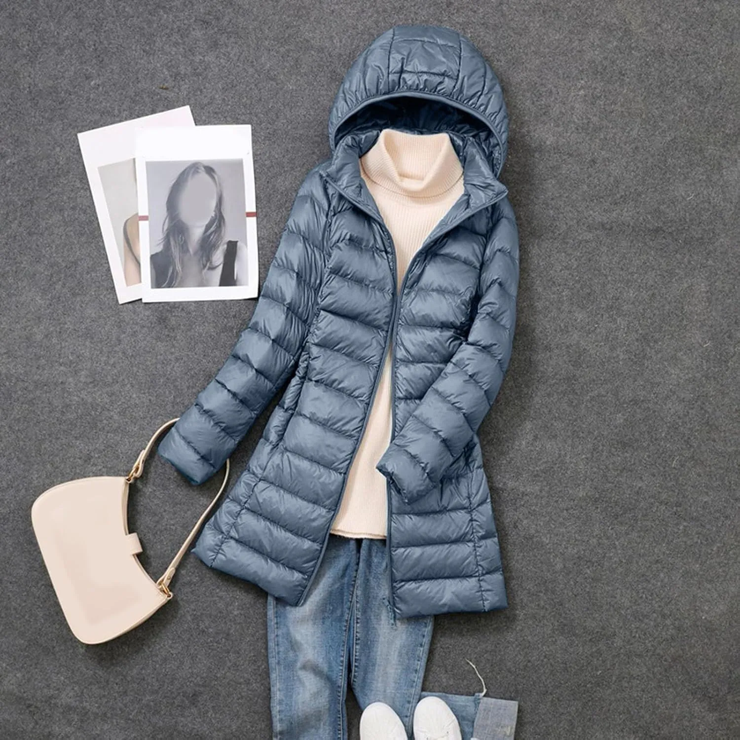 Womens Puffer Coat Lightweight Long Down Jacket Winter Warm Packable Hooded Jacket Short Duck Down Coat Outwear