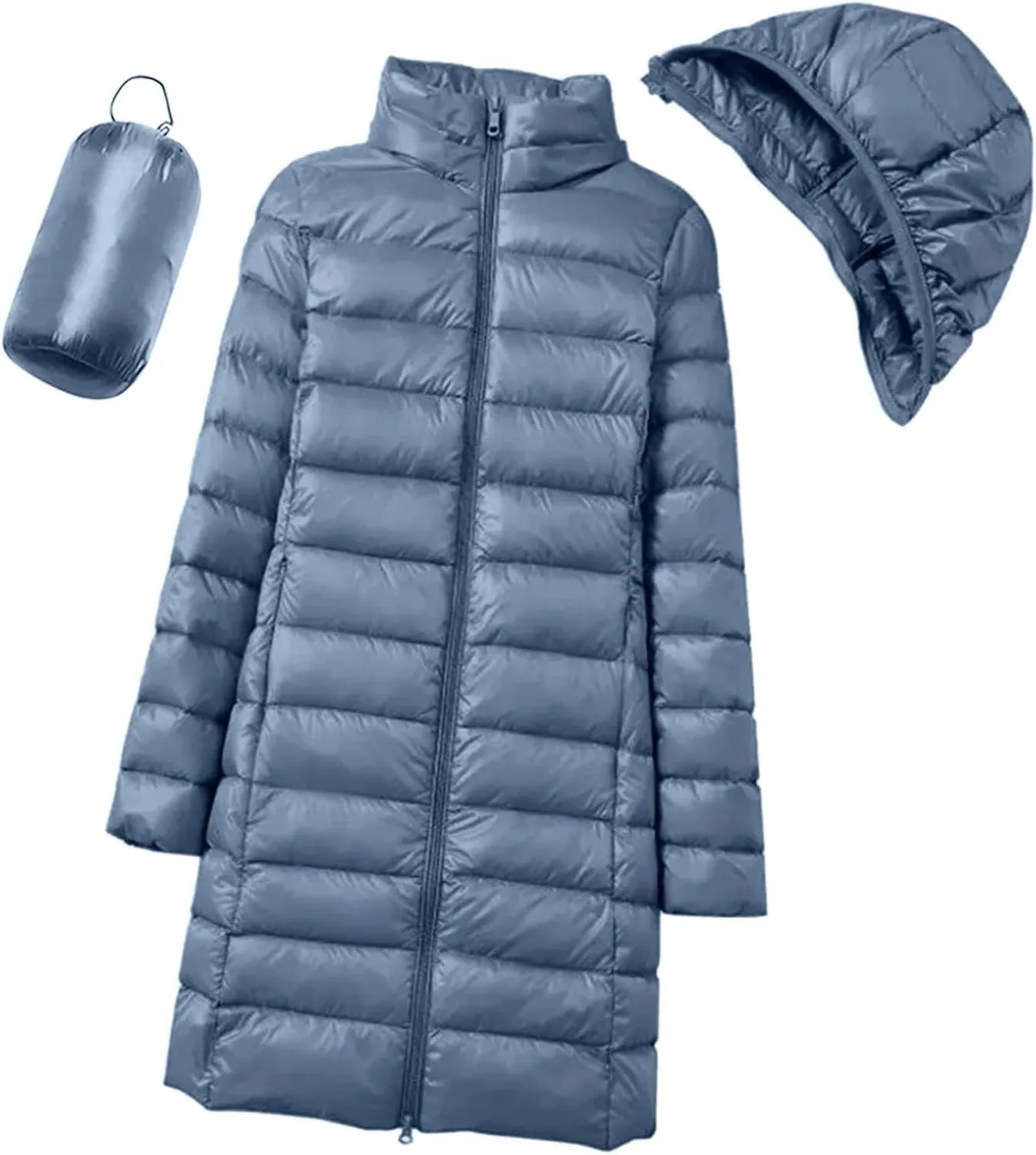 Womens Puffer Coat Lightweight Long Down Jacket Winter Warm Packable Hooded Jacket Short Duck Down Coat Outwear