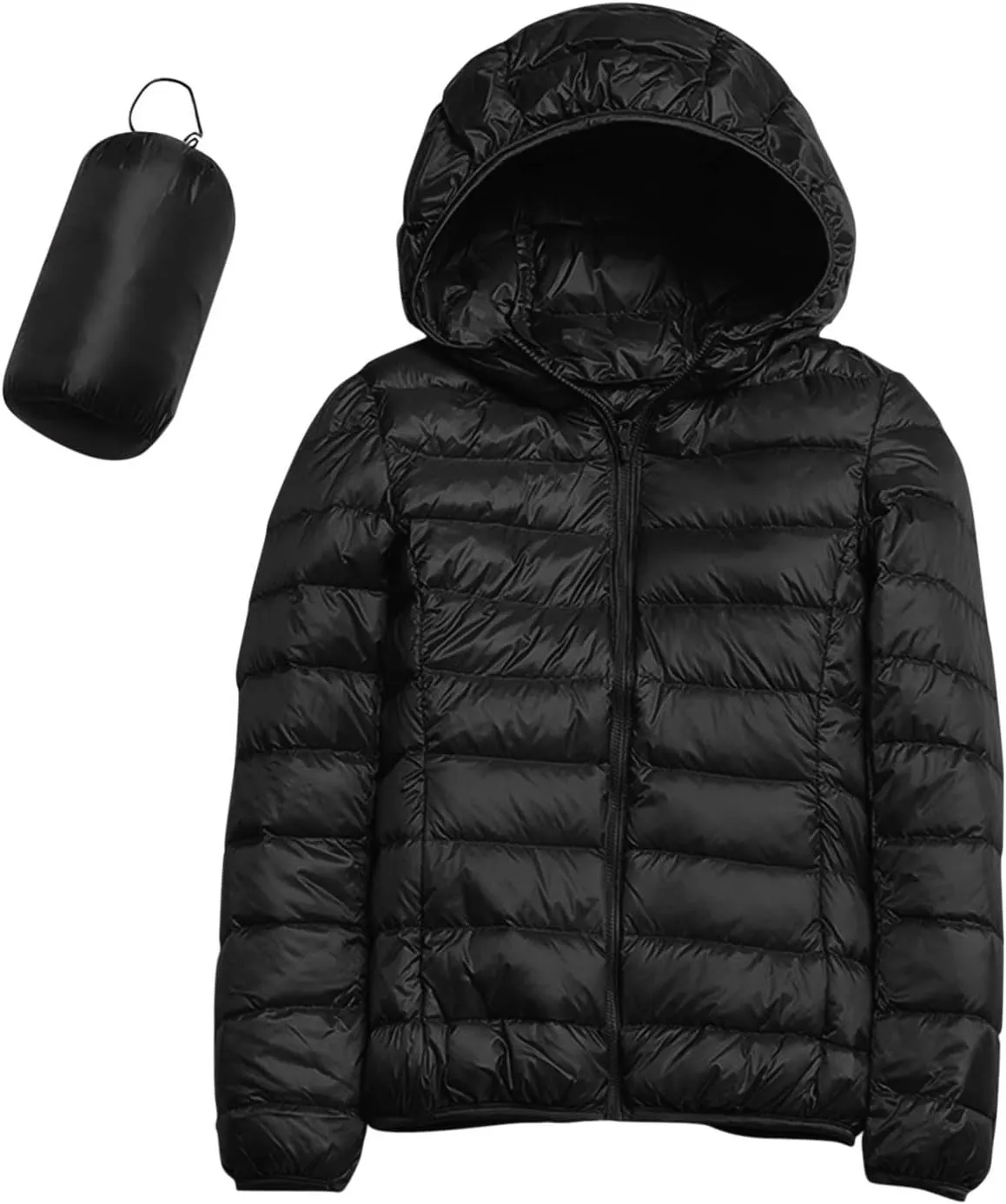 Womens Puffer Coat Winter Warm Packable Hooded Down Jacket Lightweight Slim Fit Hooded Outwear Short Duck Down Coat