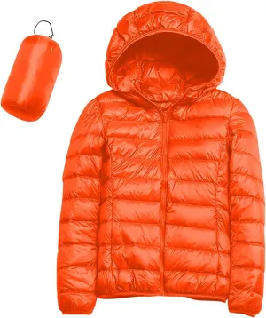 Womens Puffer Coat Winter Warm Packable Hooded Down Jacket Lightweight Slim Fit Hooded Outwear Short Duck Down Coat