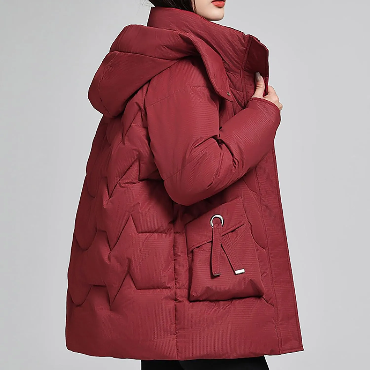 Womens Puffer Jacket with Hood Oversized Down Jacket Zip up Padded Coat Quilted Insulated Jacket Fashion Outerwear