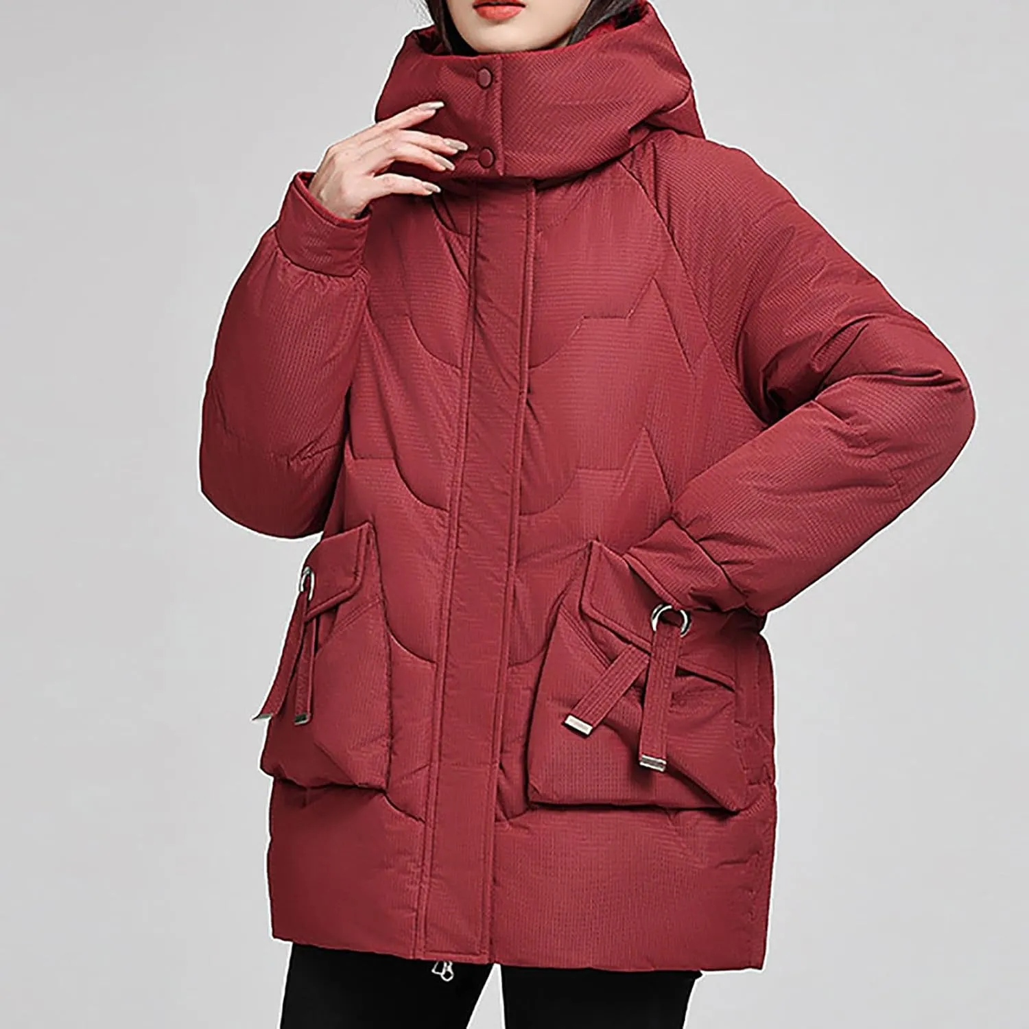 Womens Puffer Jacket with Hood Oversized Down Jacket Zip up Padded Coat Quilted Insulated Jacket Fashion Outerwear